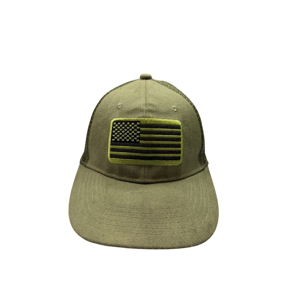 TWC Trucker Hat Mens Olive Green American‎ Flag Patch Snapback OSFM